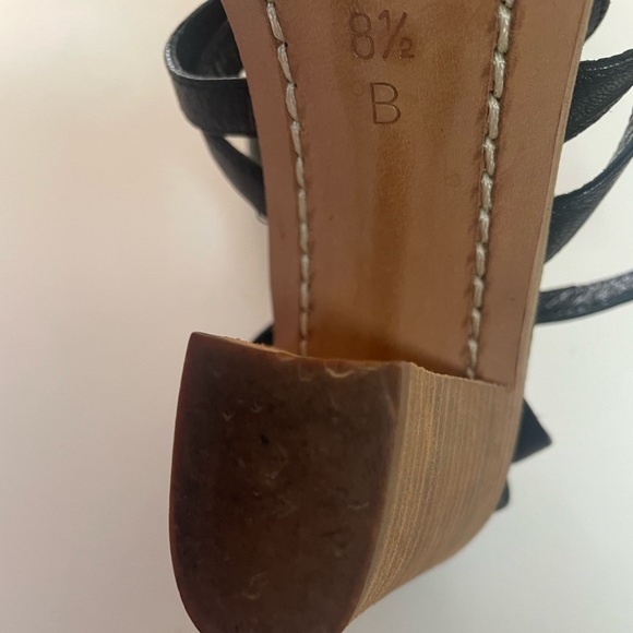 Sigerson Morrison Women’s Greek Black Leather Wood Heel Sandals - Picture 7 of 16